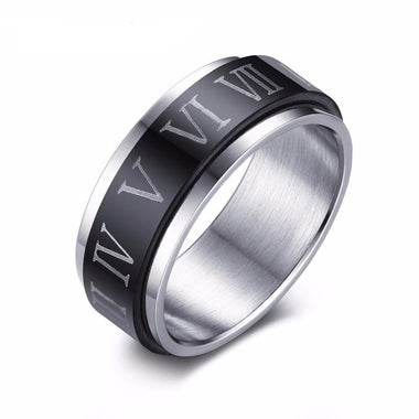 Black Spinner Roman Numerals Rotatable Ring