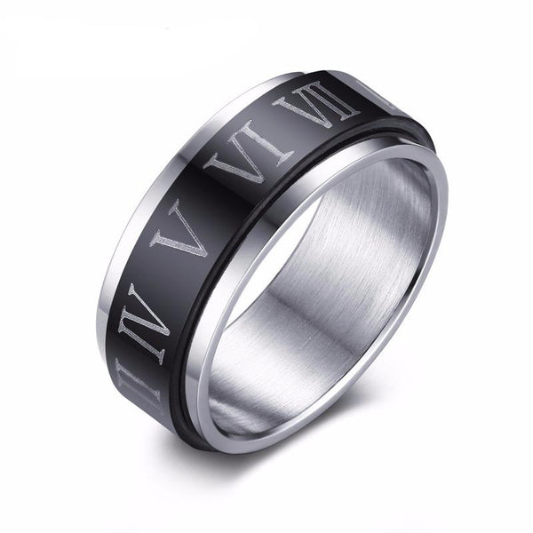 Black Spinner Roman Numerals Rotatable Ring