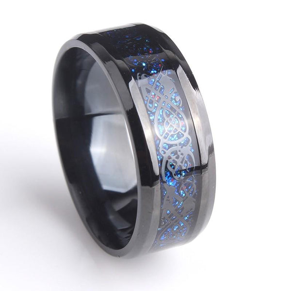 Black Hollow Blue Dragon Ring