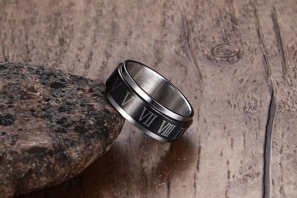 Black Spinner Roman Numerals Rotatable Ring