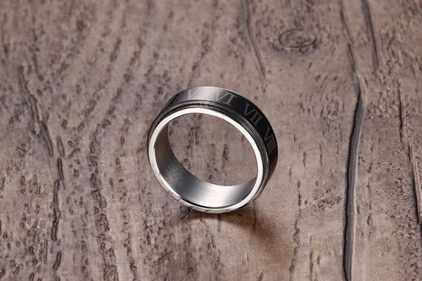 Black Spinner Roman Numerals Rotatable Ring