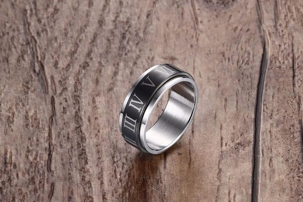 Black Spinner Roman Numerals Rotatable Ring