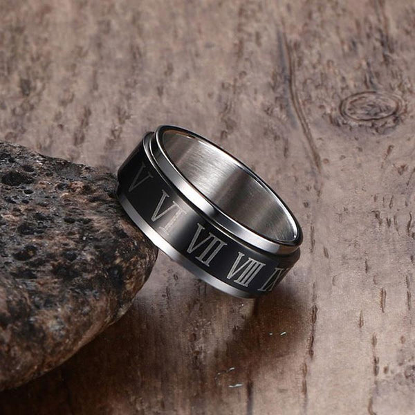 Black Spinner Roman Numerals Rotatable Ring