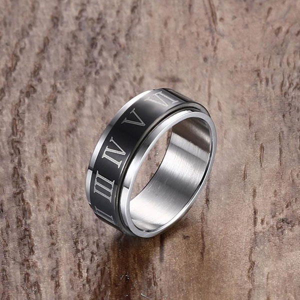 Black Spinner Roman Numerals Rotatable Ring