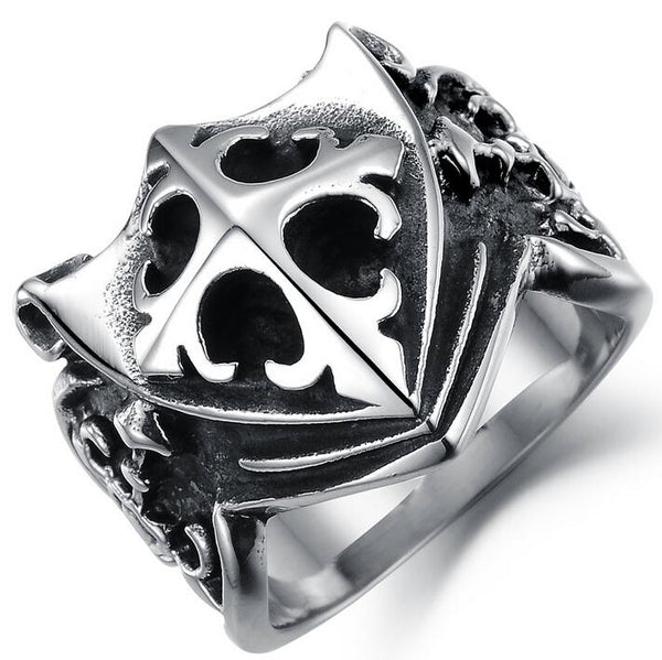 Cool Cross Shield Shaped Stainless Steel Ring